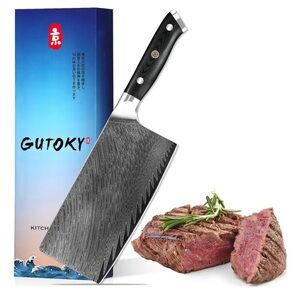 ⭐️Gutoky 7” Damascus Meat Cleaver Feather Pattern Japanese Sharp Butcher Knife